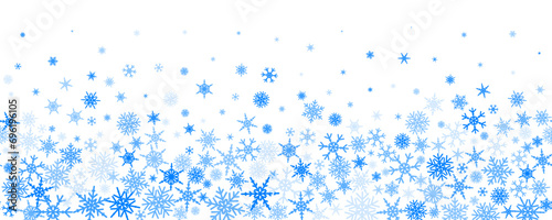 Snowflakes vector background. Winter holiday decor with blue crystal elements. Graphic icy frame isolated on white backdrop.