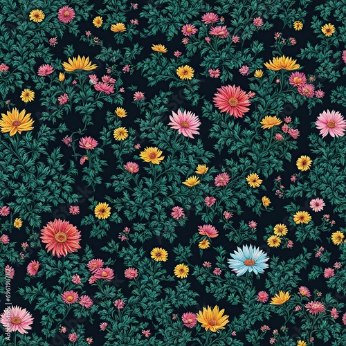 seemless flower background with green leaves