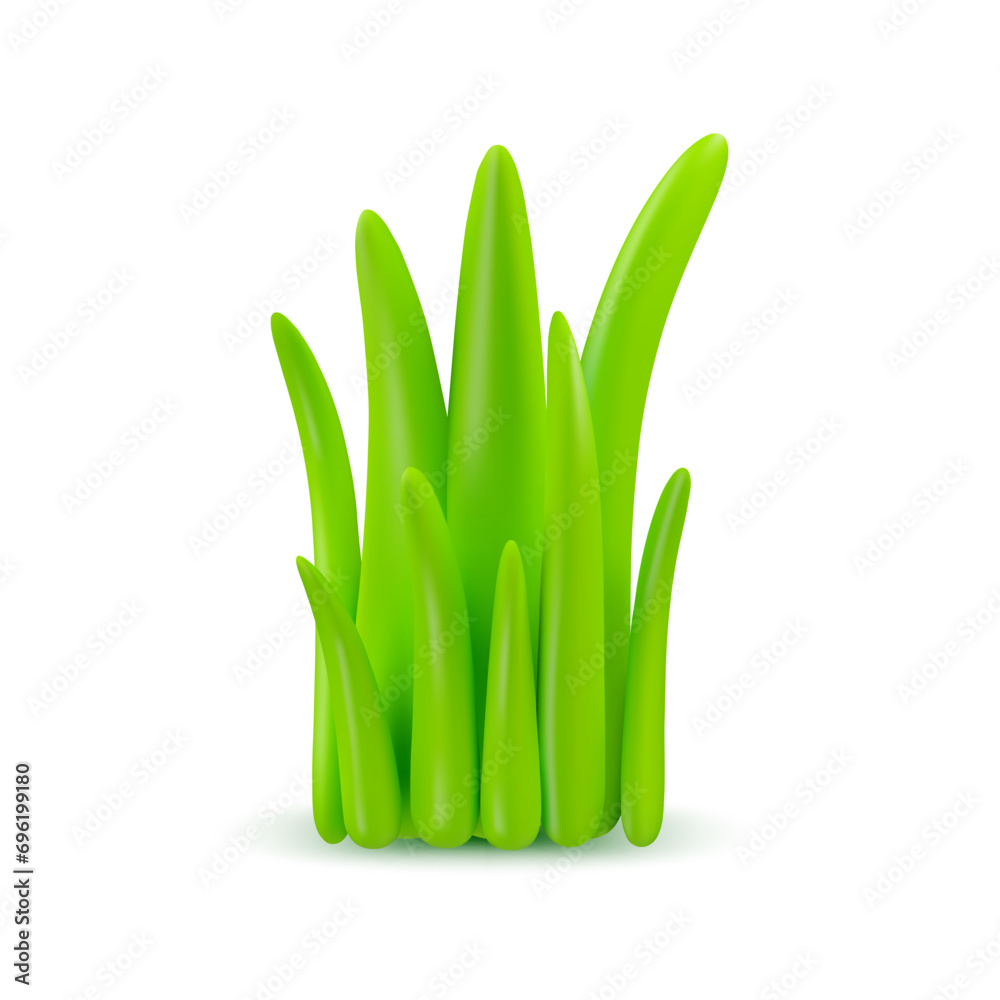 Vector 3d grass icon. Cartoon green gramma in simple minimal style, isolated on white background