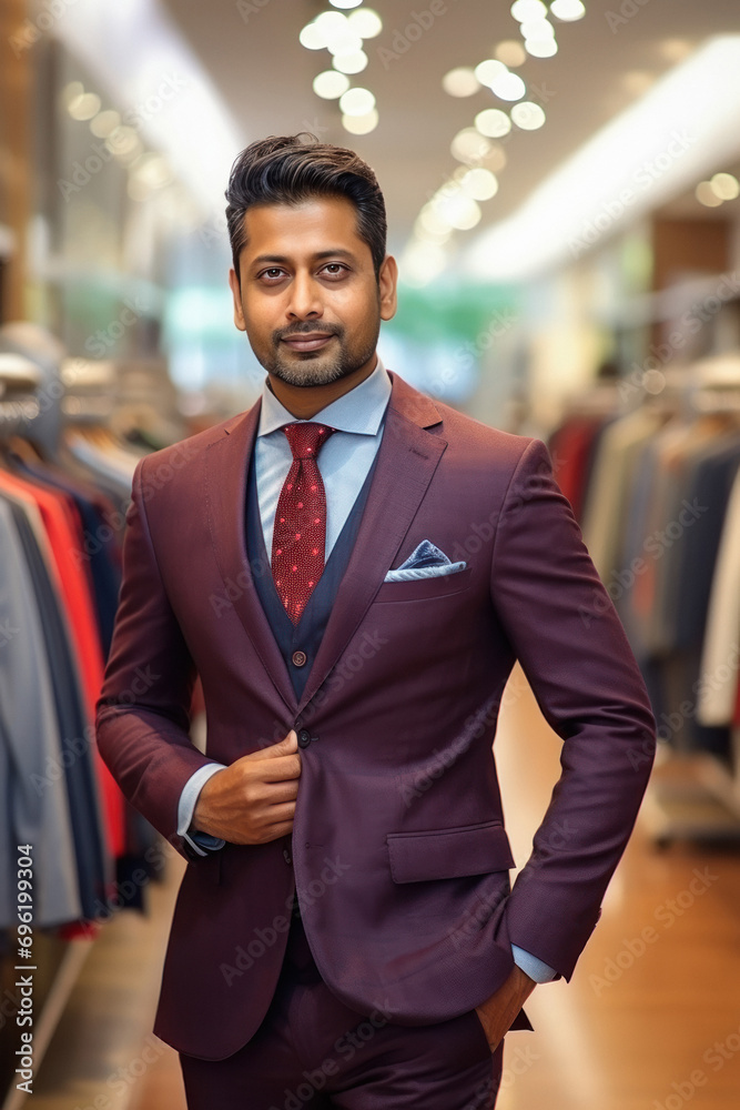 Fototapeta premium young indian businessman standing at clothing store