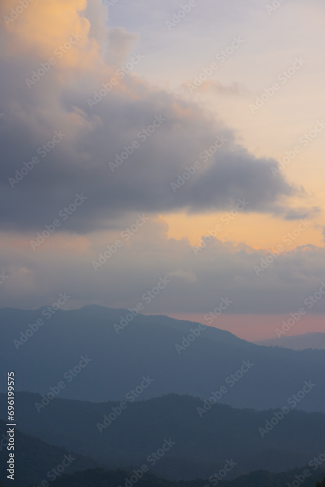 landscape and travel concept with sunset and twilight sky with layer of mountain landscape and travel concept with sunset and twilight sky with layer of mountain