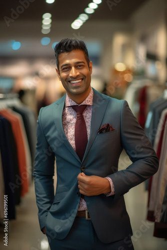 young indian businessman standing at clothing store © PRASANNAPIX