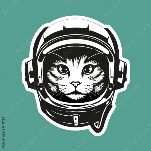 The cat is an astronaut in a spacesuit, portrait. Vector logo style, line graphics, flat design, simple, high contrast, black and white photo