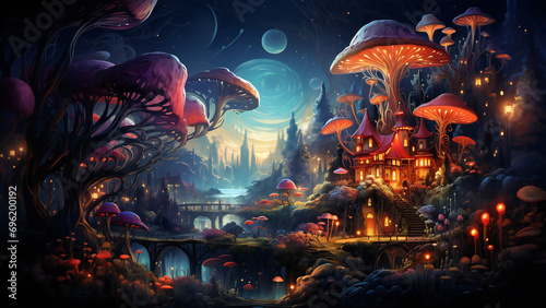 Fantasy Wonderland fairytales magical forest Mystic Mushroom Haven at Duske © PixAI Gallery