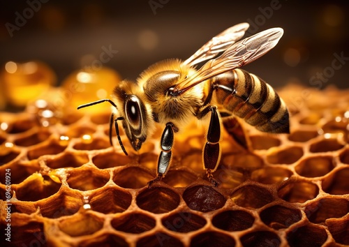 bee on honeycomb, close-up