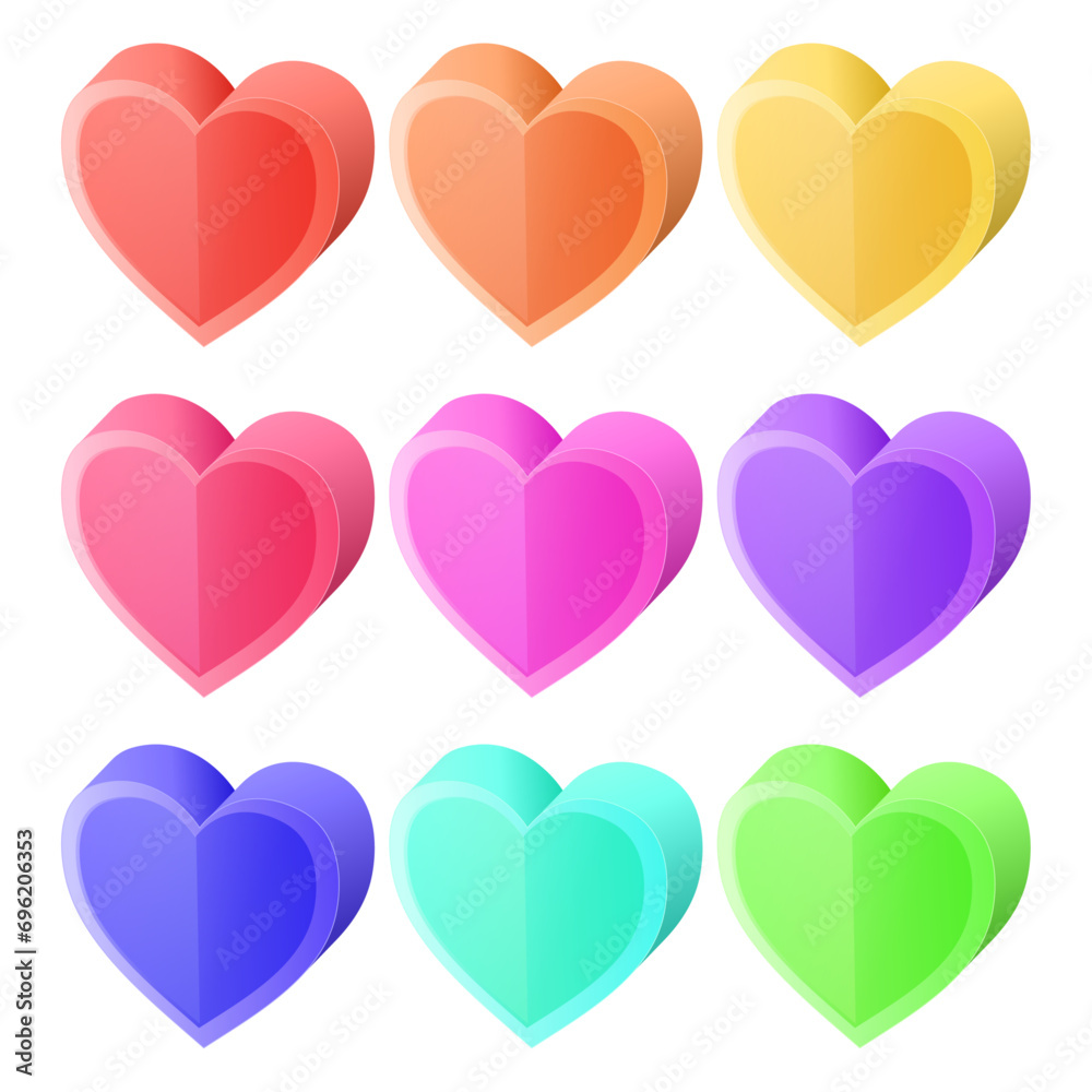 Vector colorful valentine hearts icon isometric of red valentine heart
