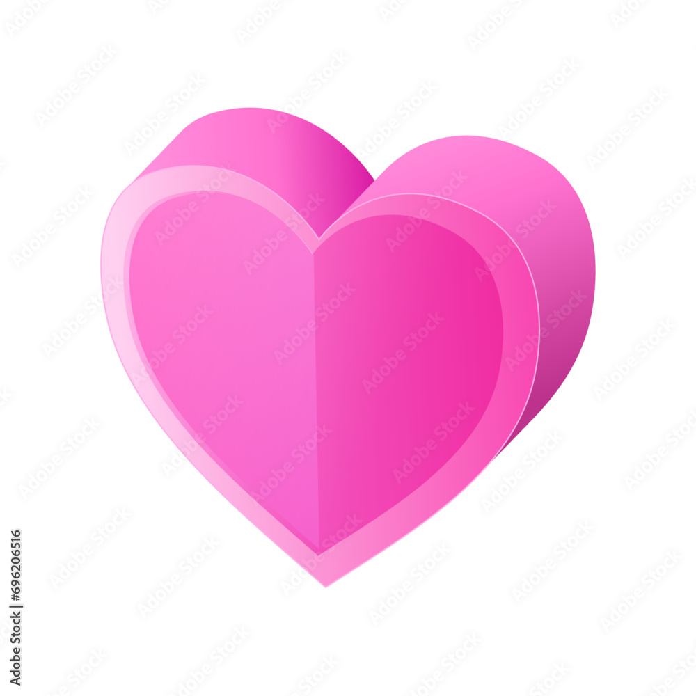 Vector pink valentine heart icon isometric of red valentine heart