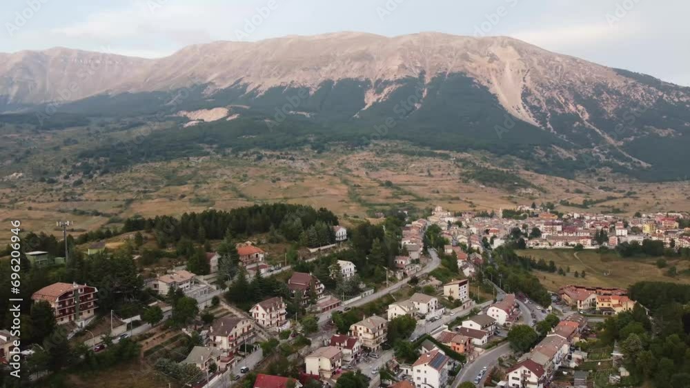 Campo di Giove township surrounded with mountains in Italy, aerial view Campo di Giove township surrounded with mountains in Italy, aerial view