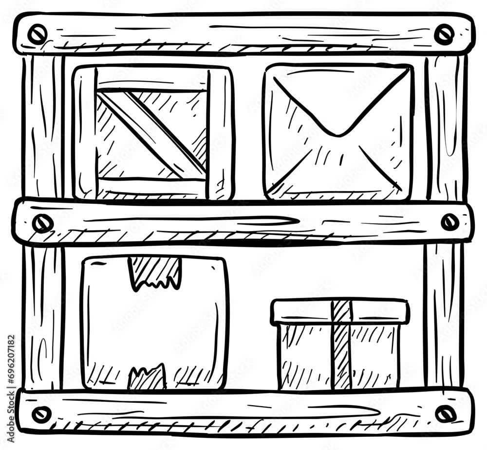 package shelving handdrawn illustration