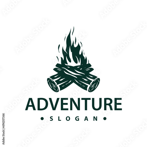 Design wood and fire, logo campfire bonfire vector camping adventure vintage illustration