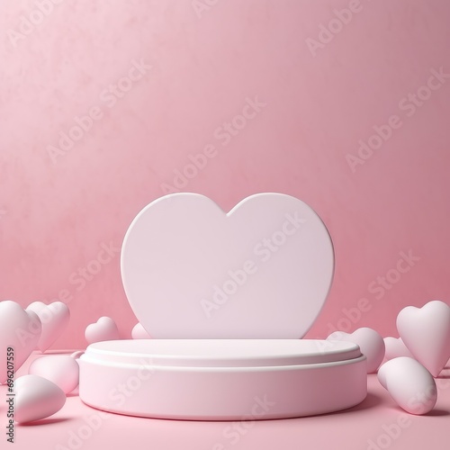 Happy St Valentines day podium display with pink white pastel hearts shape. Romantic love design template