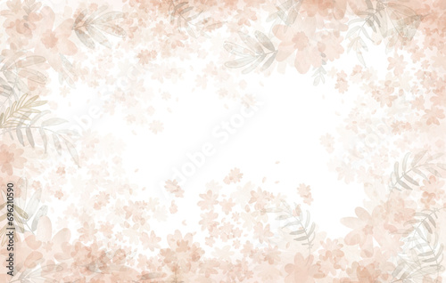 Peach colored PNG transparent floral background. Digitally hand painted illustration