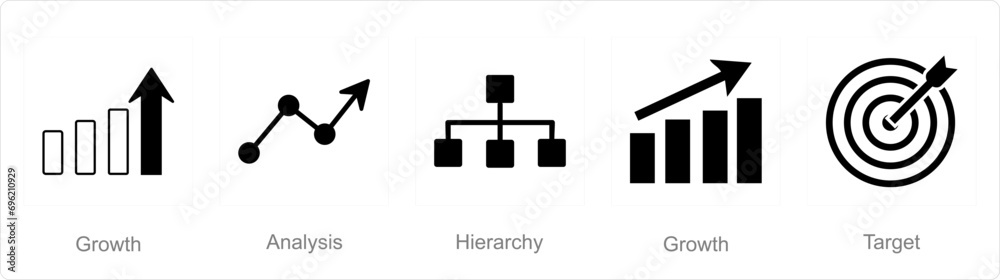 A set of 5 mix icons as growth, analysis, hierarchy A set of 5 mix icons as growth, analysis, hierarchy