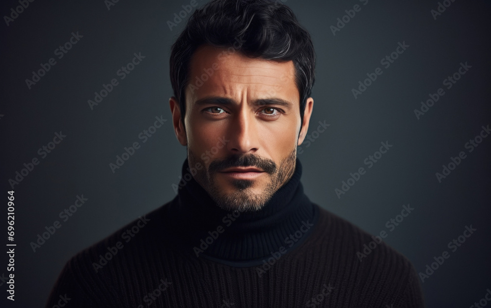 young handsome man in turtleneck sweater.