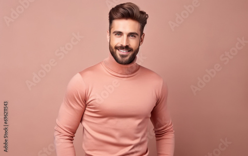 young handsome man in turtleneck sweater.