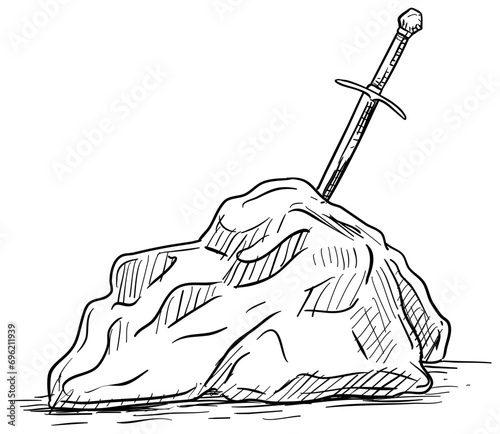 sword in stone handdrawn illustration