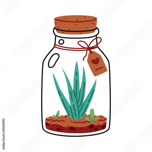 Home Florarium with Plant in Glass Transparent Vessel Vector Illustration