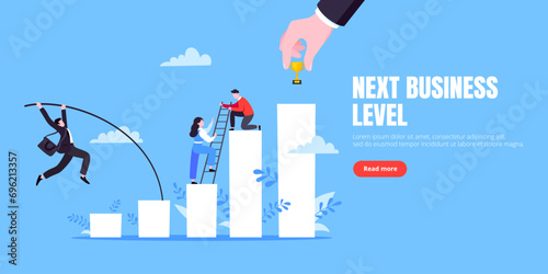 Businessman jumps pole vault over graph bars flat style design vector illustration