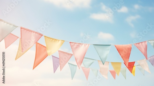 Vintage pastel bunting decoration with blue sky for Easter, summer festival and party celebration