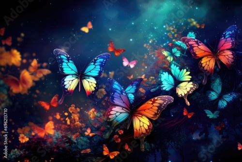 Beautiful Butterflies, Dreamy fantasy magical butterflies, soft light colors wings, Ai Generated © Tanu