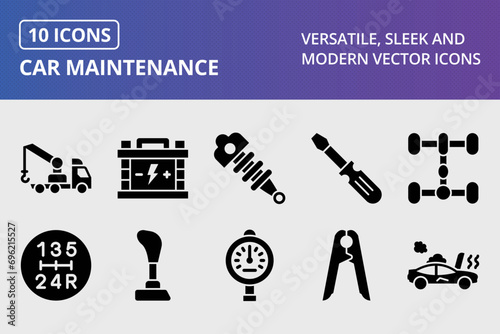 Car Maintenance Glyph Icons Set