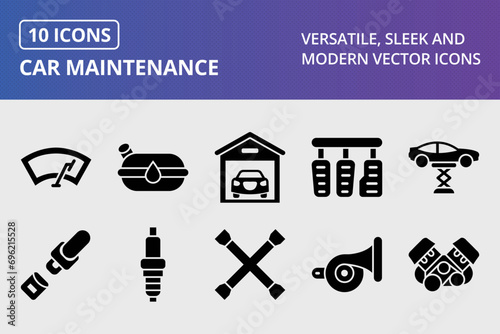 Car Maintenance Glyph Icons Set