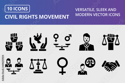 Civil Rights Movement Glyph Icons Set