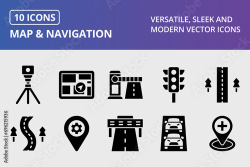 Map & Navigation Glyph Icons Set