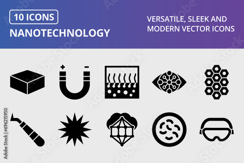 Nanotechnology Glyph Icons Set