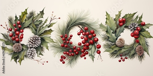 Christmas Wreath with Holly and Berries © shelbys