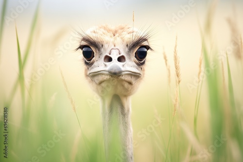 ostrich head poking through tall grasses