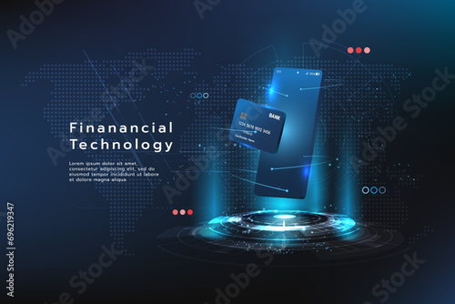 Smartphone and internet banking application. Online payment transaction via credit card. Smart wallet. Financial technology and business concept.