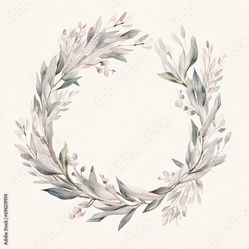 Circular wreath of leaves and flowers
