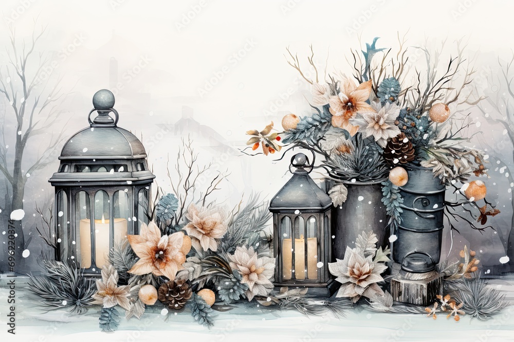 A Winter Night's Dream - Flowers in the Snow - obrazy, fototapety, plakaty 