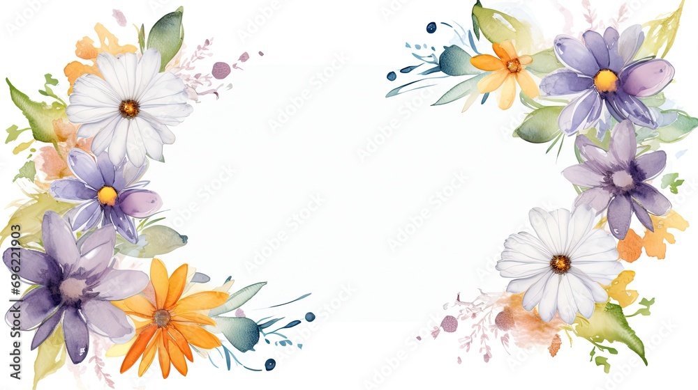 Flowers frame - Hand-Painted flower border - Watercolor illustration