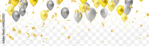 colorful balloons, vector illustration. Confetti and ribbons, Celebration background template with.