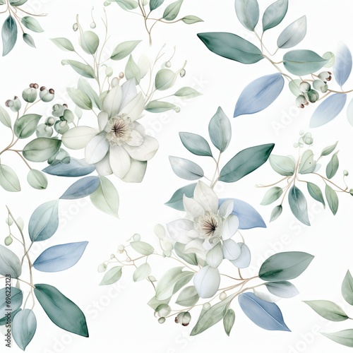  Floral Watercolor Pattern with Leaves and Flowers 