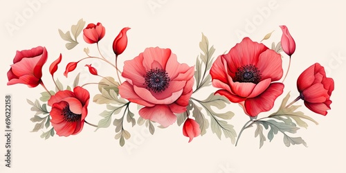 Blooming Red Flowers on a Light Pink Background