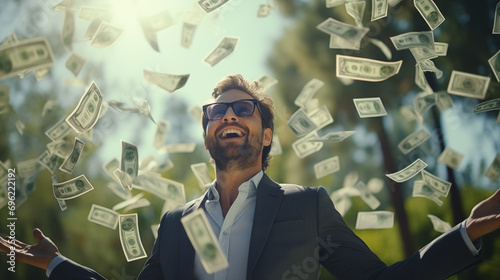 Man Catching Raining Money Successful High Quality