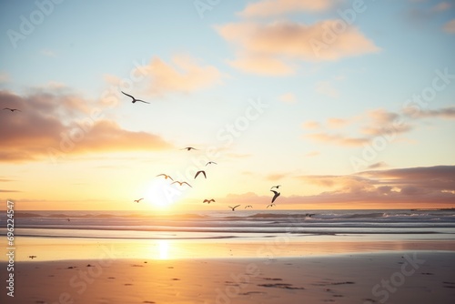 silhouette of gulls at sunset on beach horizon © Alfazet Chronicles