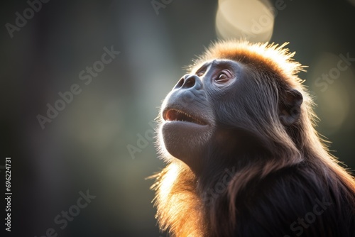 backlit howler monkey with breath visible during call photo
