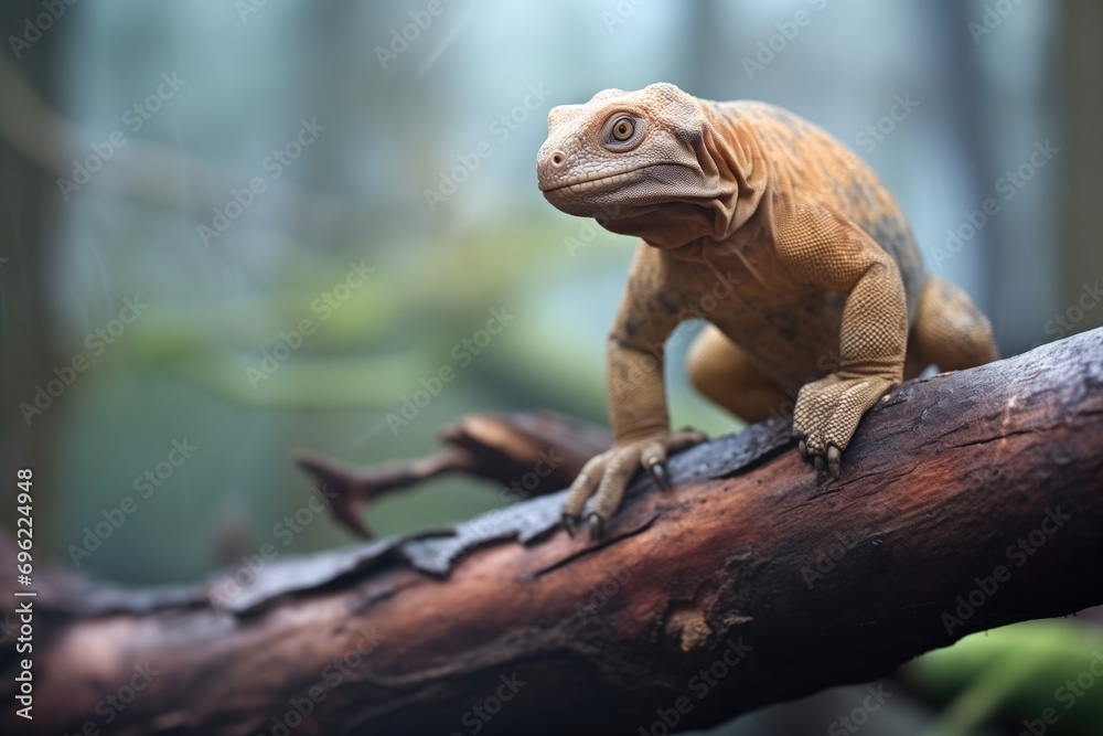 Obraz premium young komodo dragon on a fallen tree branch