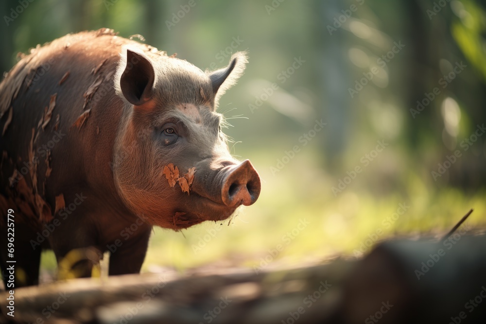 wild pig with dirty snout in sunlight wild pig with dirty snout in sunlight