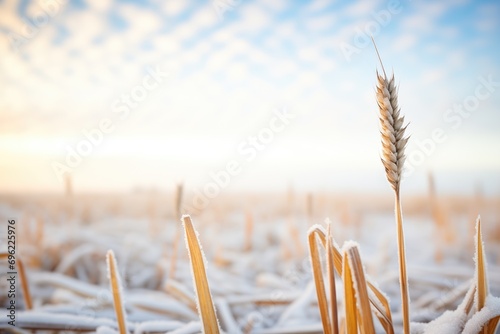 frost-covered wheat under cloud-filled sky photo