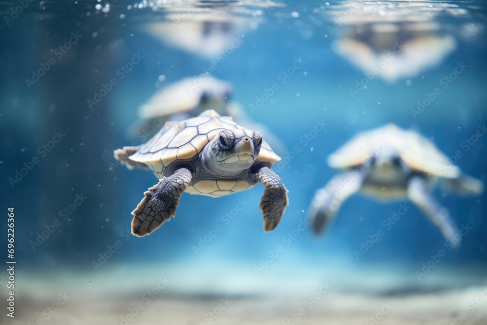 Obraz premium sea turtle hatchlings first swim in open water