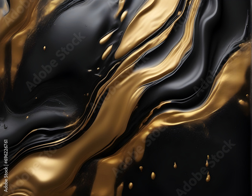 Black and gold liquid is flowing to make the background.