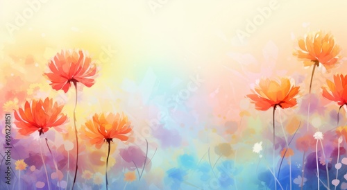Bright original background image for a greeting card. Vibrant Captivating flowers watercolor