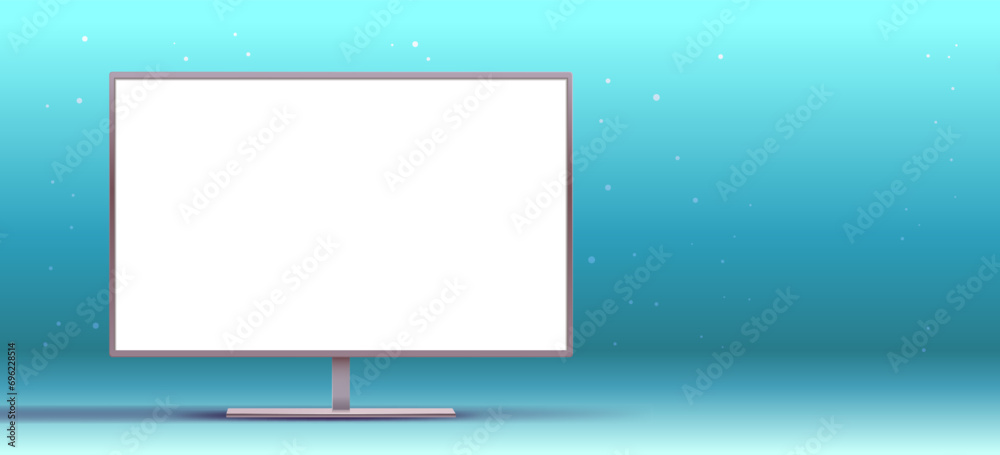 Fototapeta premium tv or computer monitor with empty white screen on blue background horizontal