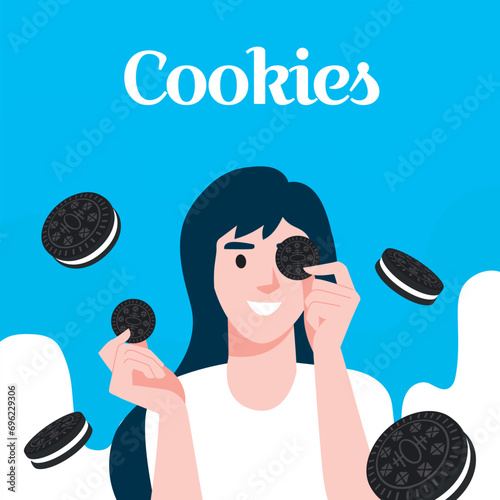 Black Cookies day social media post illustration in blue background