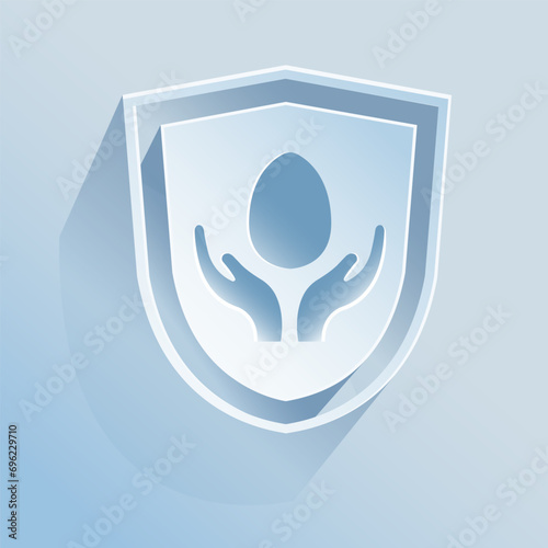 Cardiac arrhythmia, life insurance.
The shield icon is made of paper on a blue background.
Medicine, Safety, life insurance. A vector image.